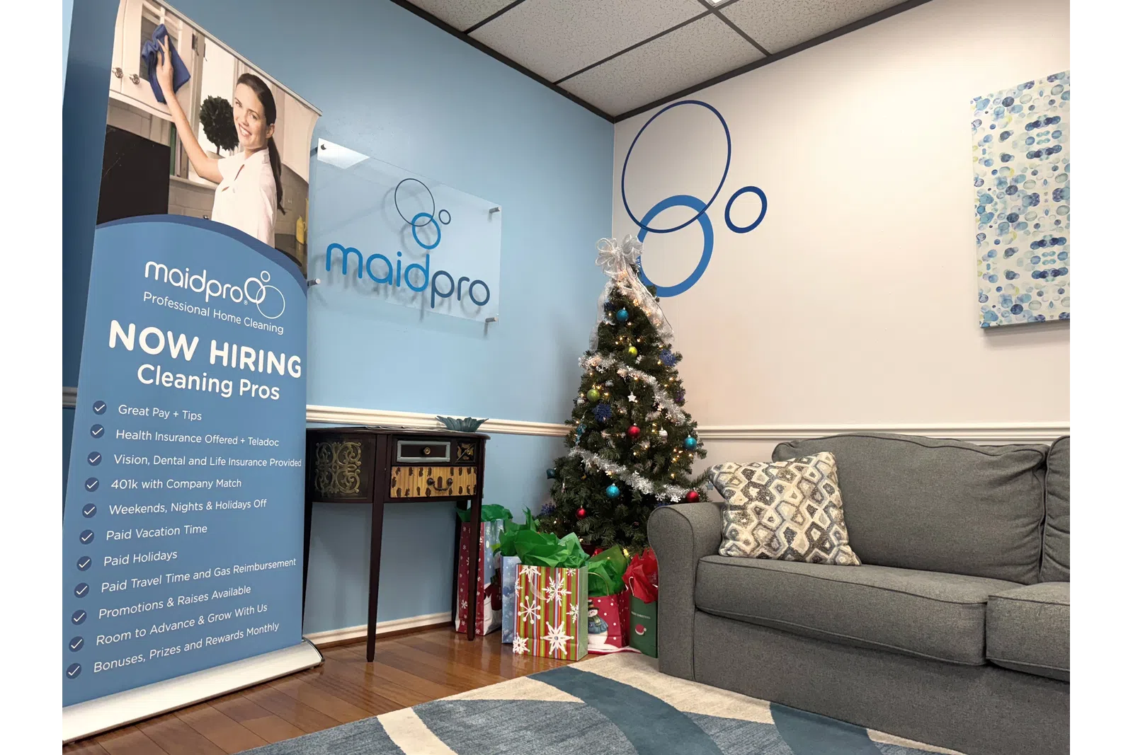 a christmas tree in a room