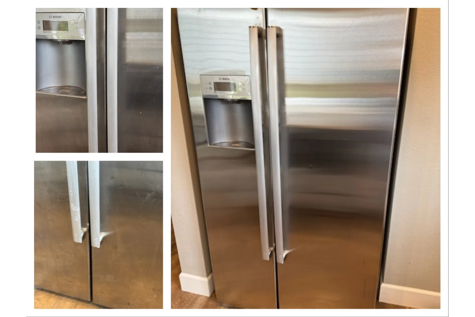 Stainless steel side-by-side refrigerator cleaned by MaidPro Denver