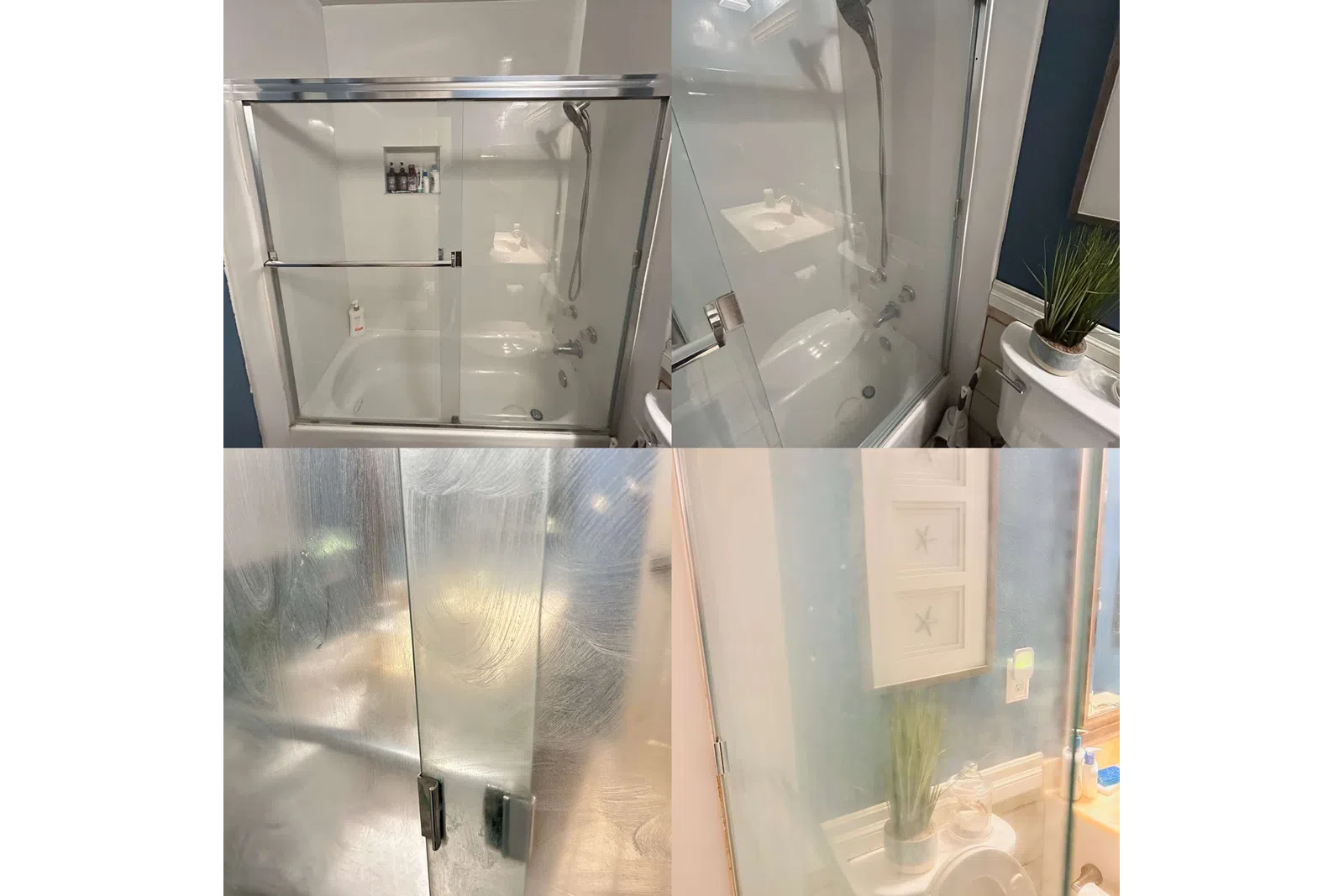 a shower with glass doors