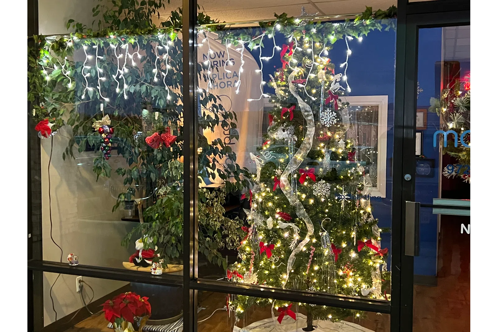 a christmas tree in a room