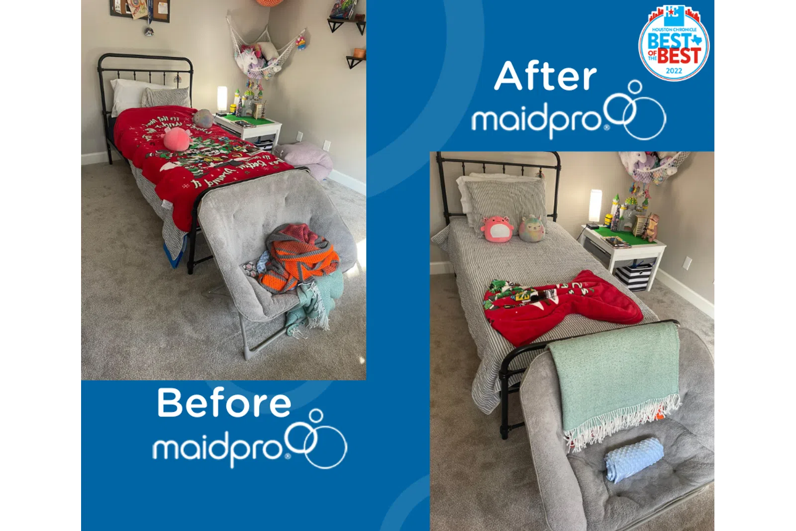 bedroom cleaned by house cleaners at MaidPro Houston Central