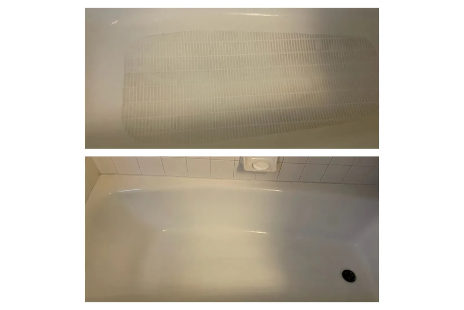 Before and after images showing bathtub cleaning by MaidPro Parker