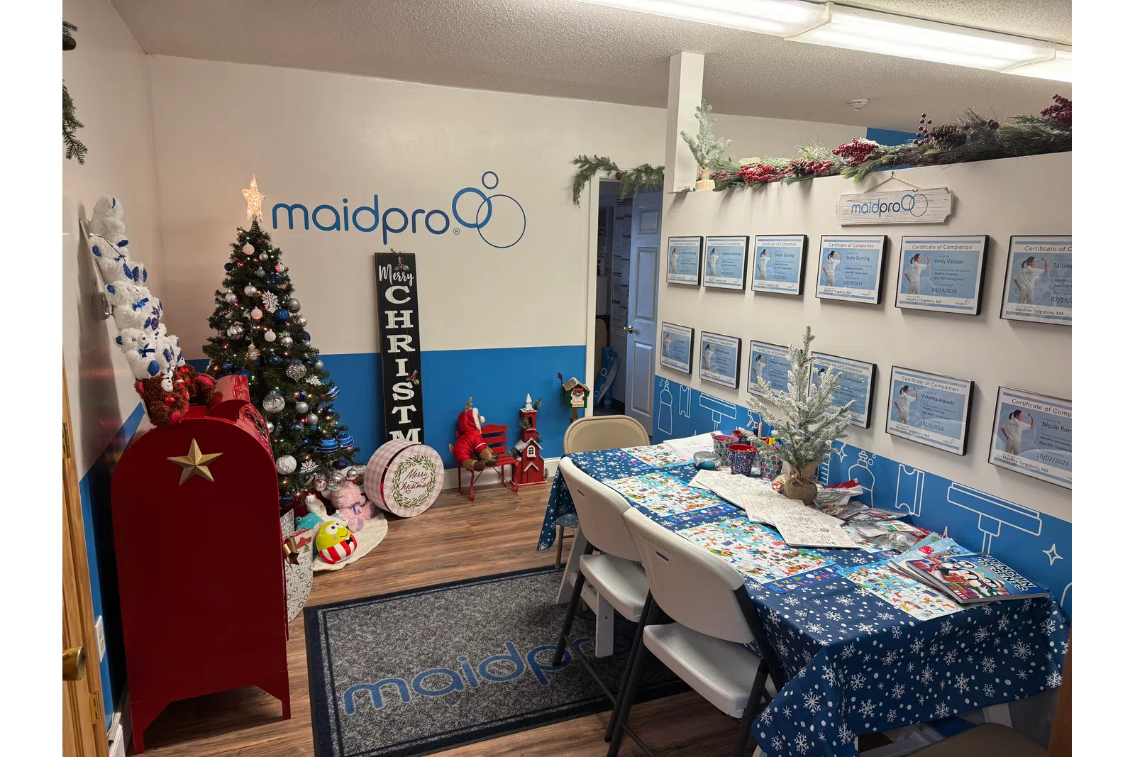 MaidPro Tyngsborough office decorated for Christmas 
