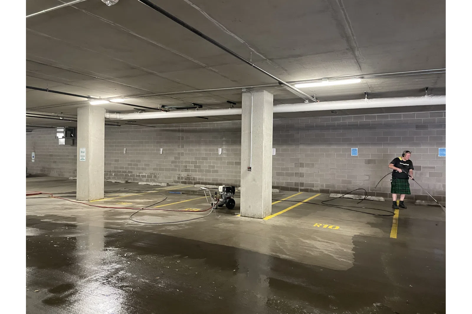 a person walking in a large empty room
