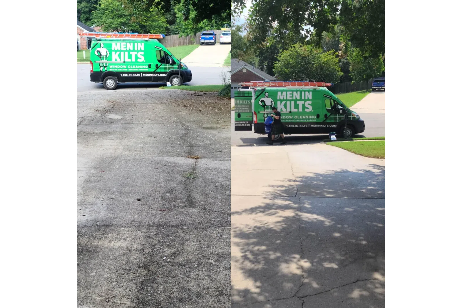 a person sitting on a sidewalk next to a green truck
