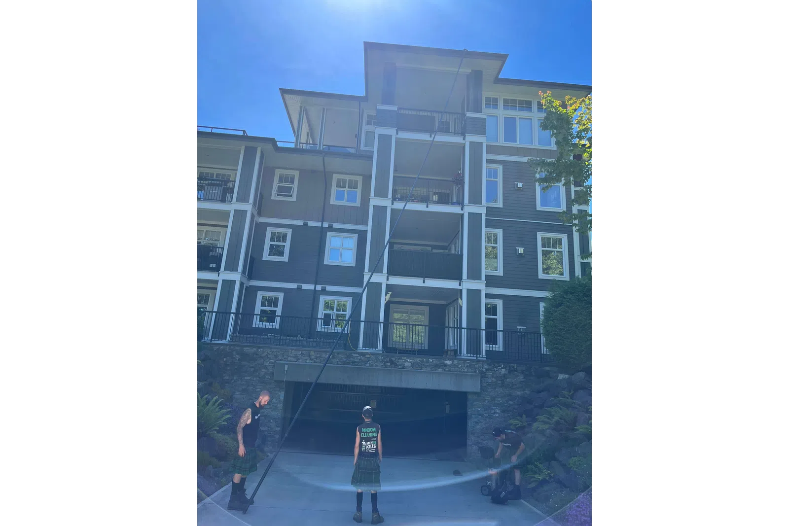 a group of people standing outside a building