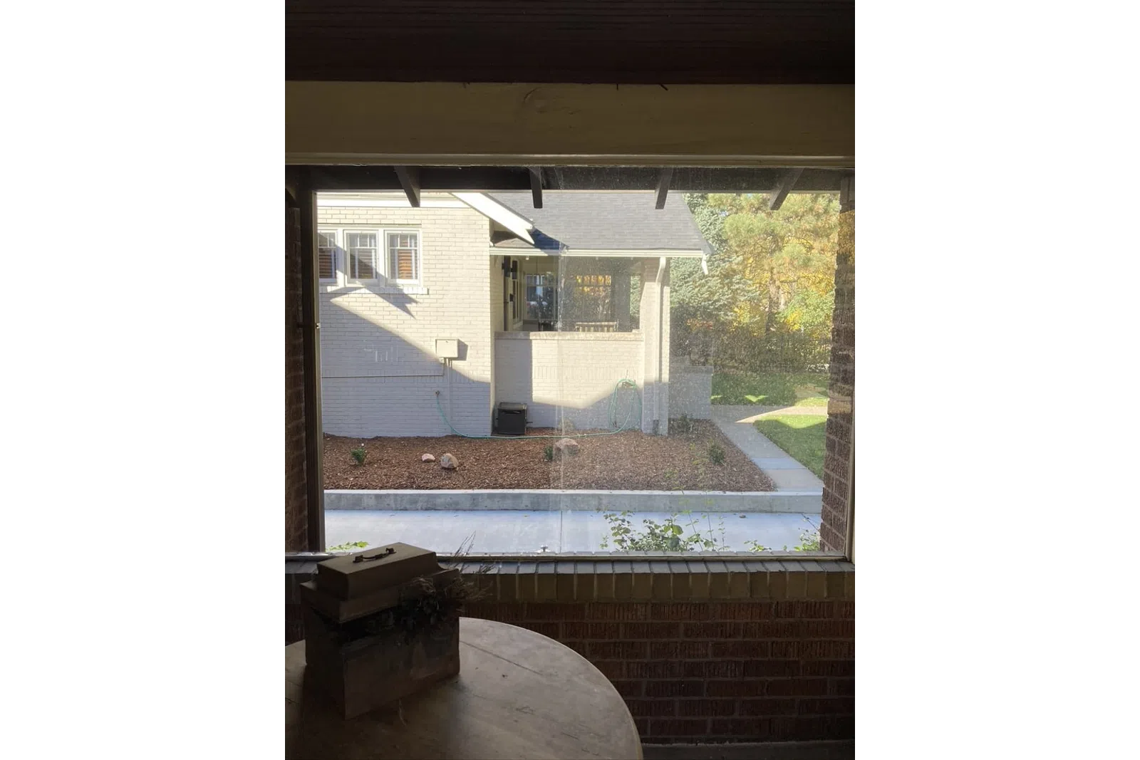 a house with a brick patio