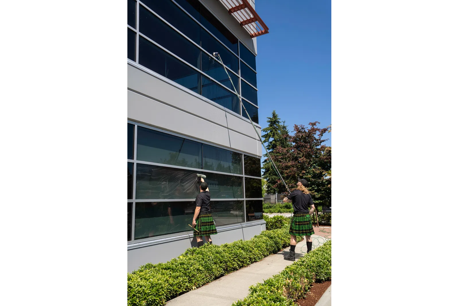 a couple of people outside a building