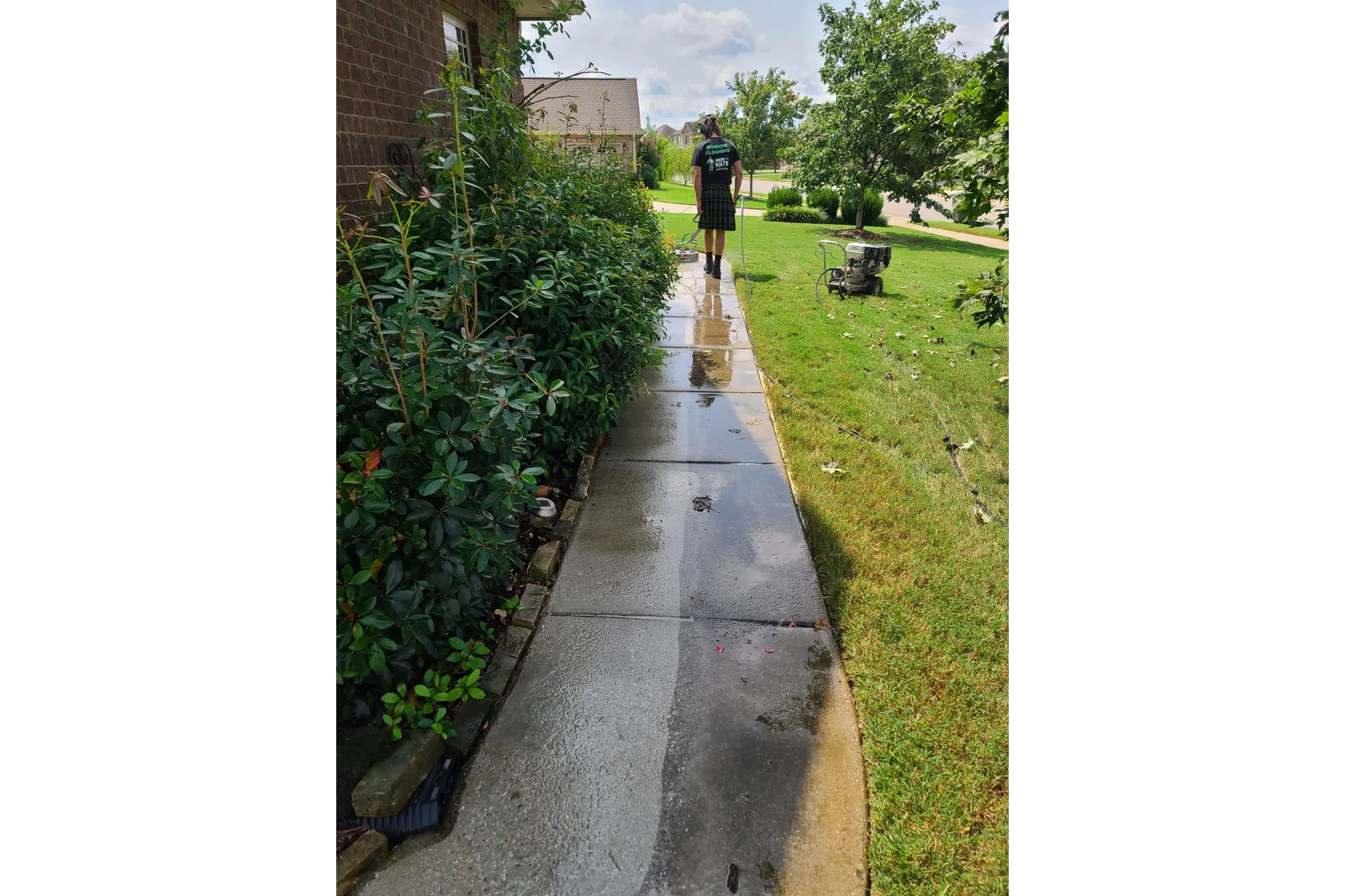 a person walking down a sidewalk