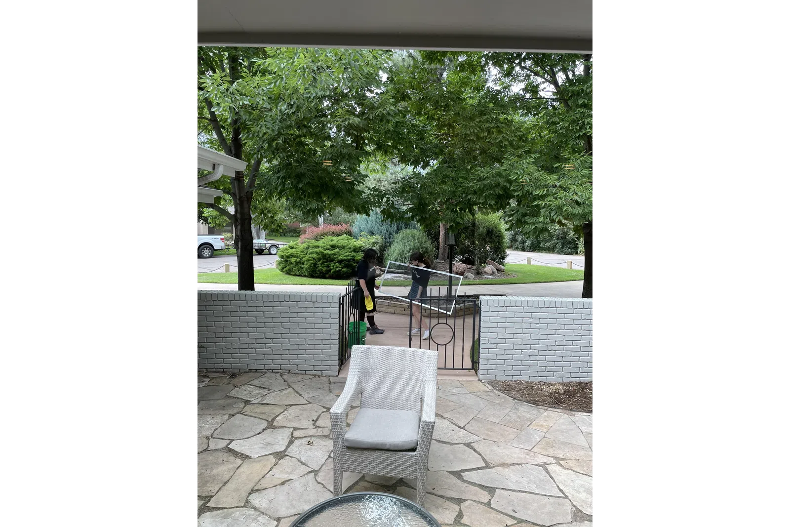 a person standing on a patio