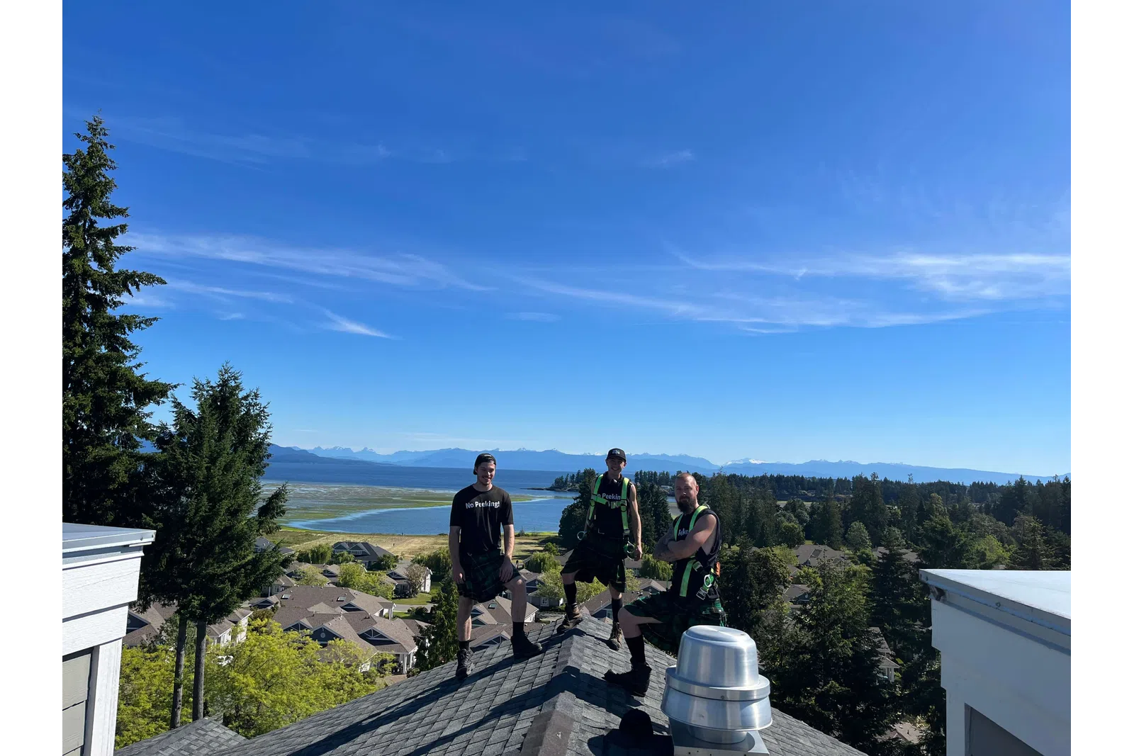 a group of people on a roof