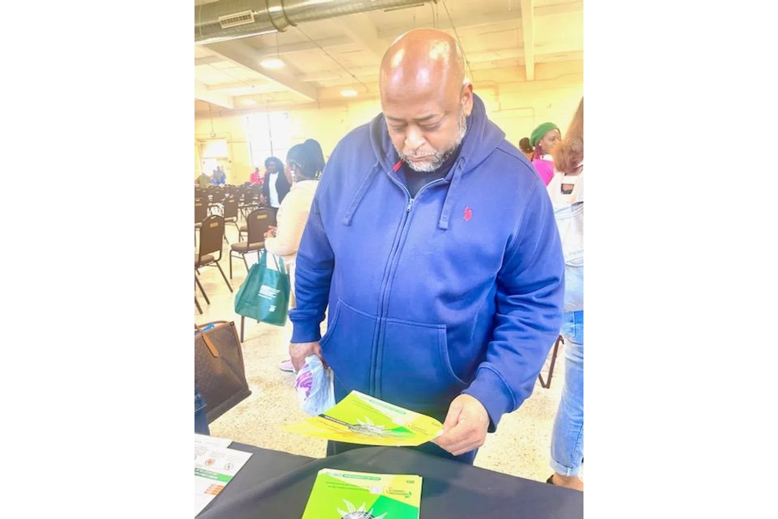 a person in a blue jacket