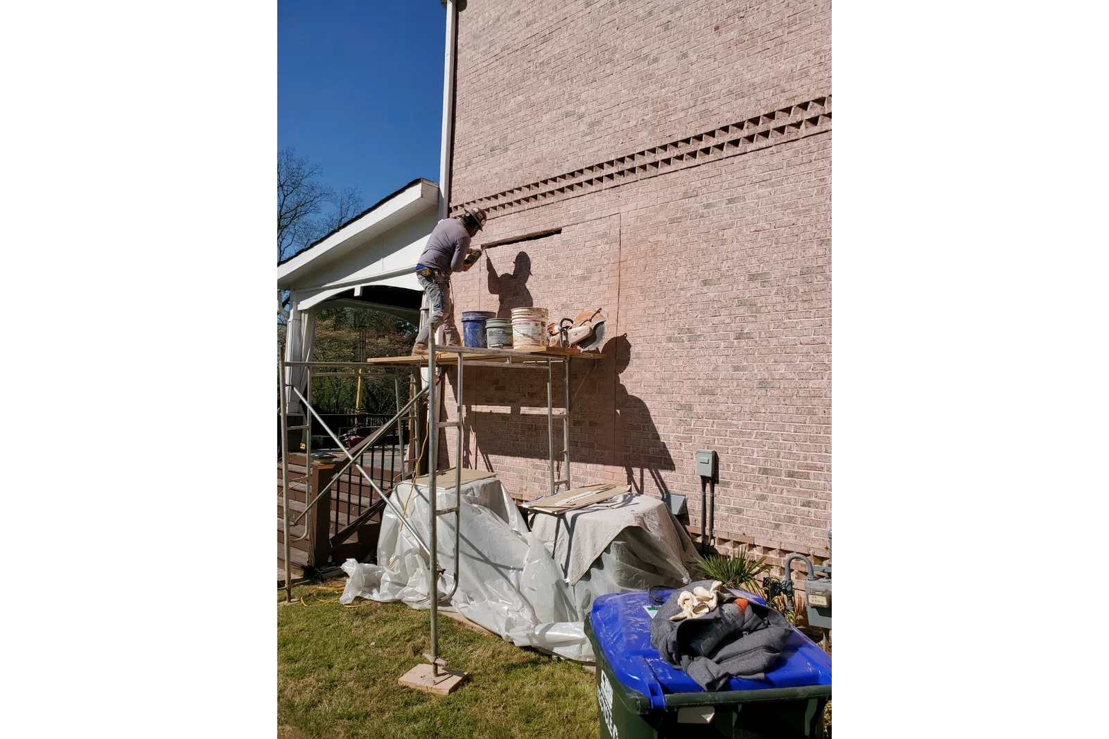 a person working on a building