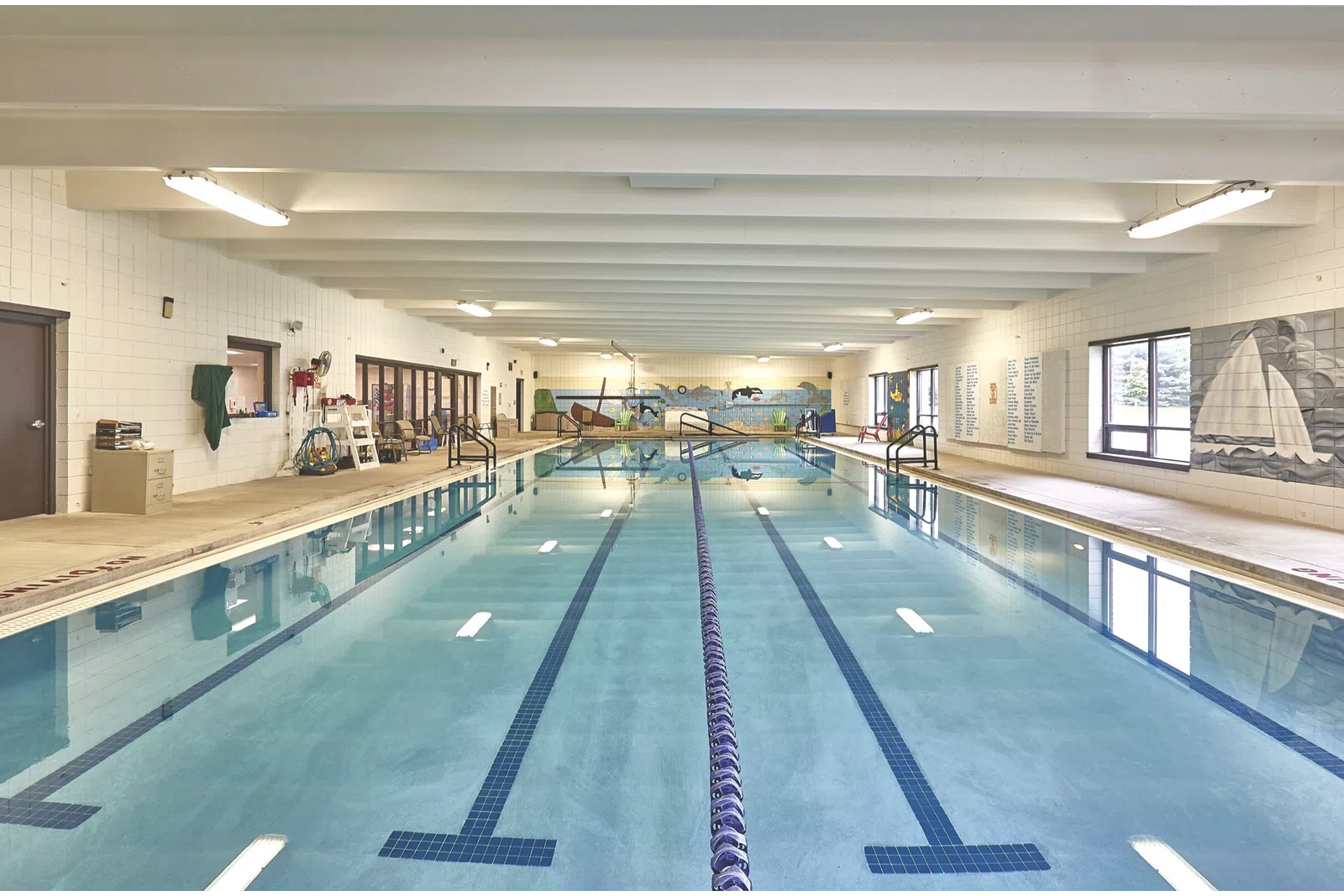a swimming pool in a large room