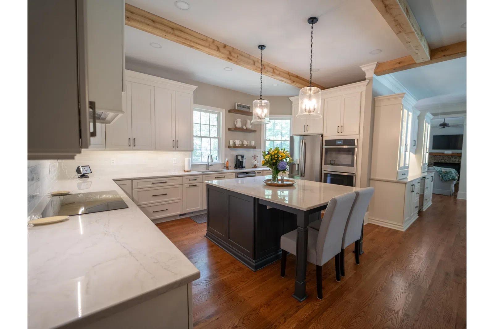 a kitchen with a large island