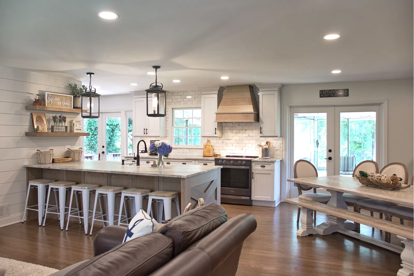 a kitchen and living room