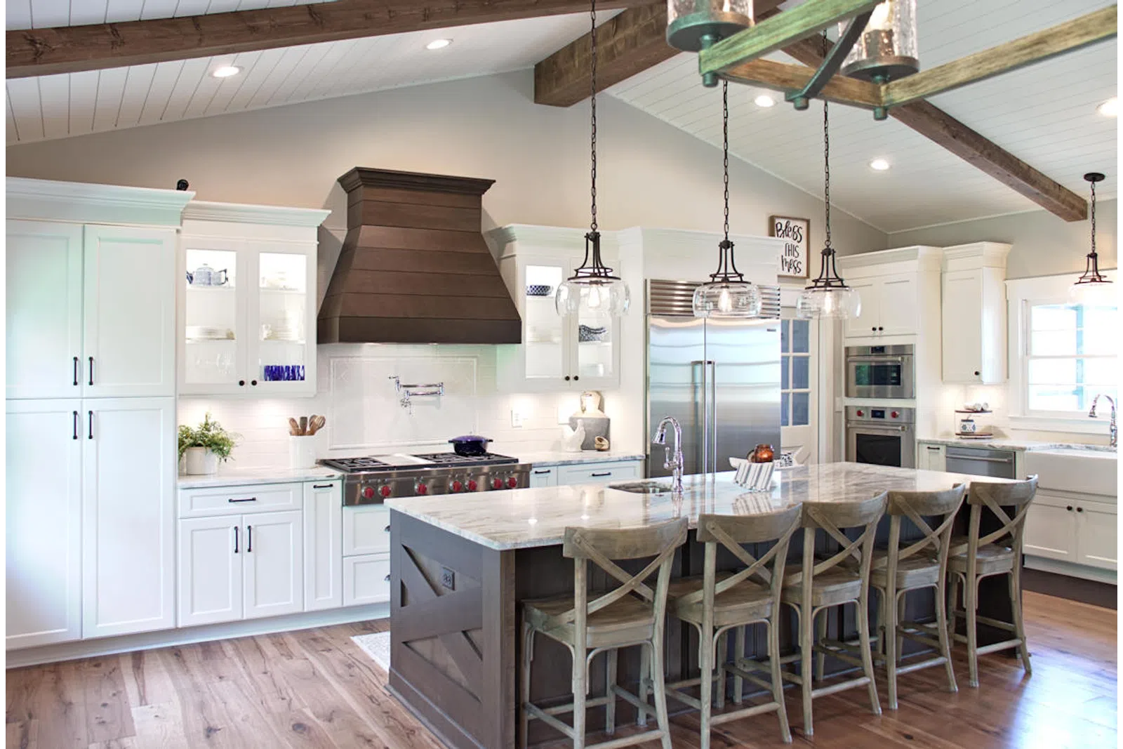 a kitchen with a table in a room