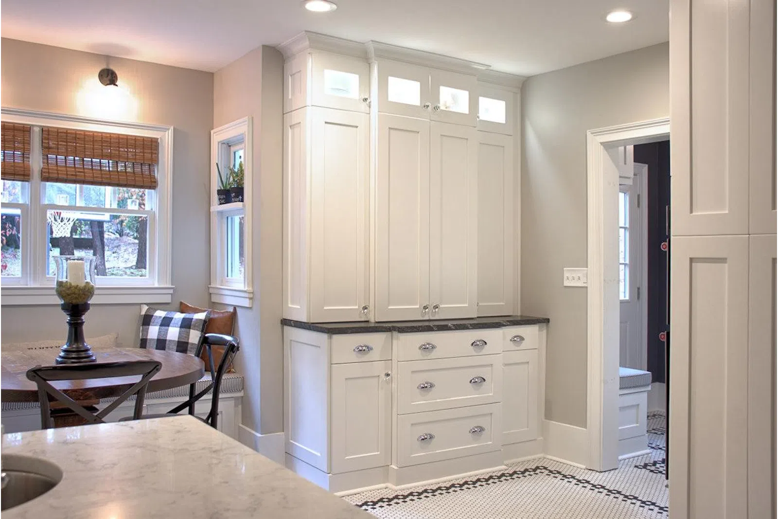 a kitchen with a sink and a window