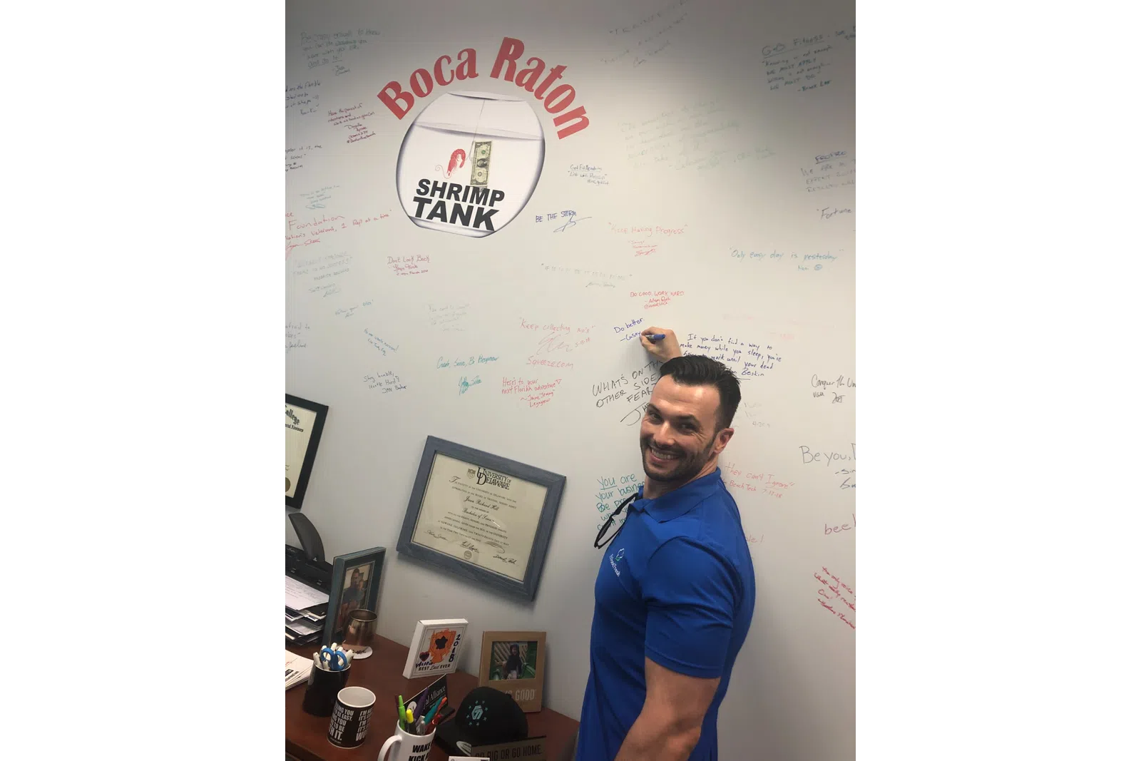 a person standing in front of a whiteboard with pictures on it