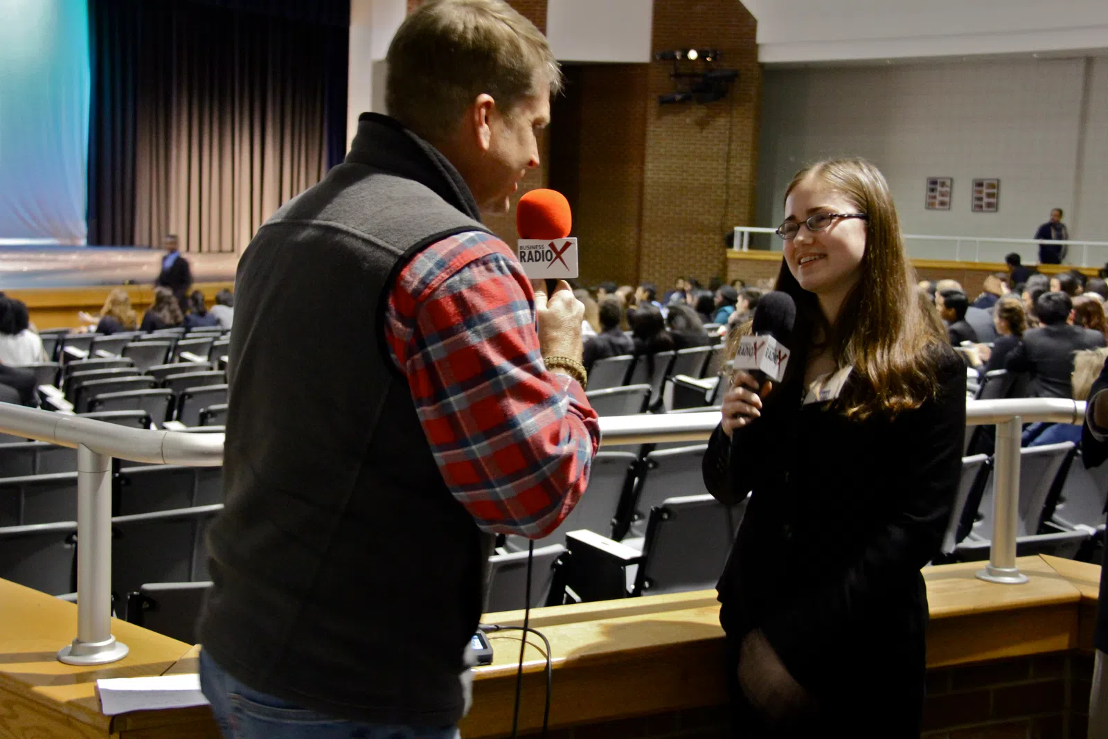 a man and a woman talking