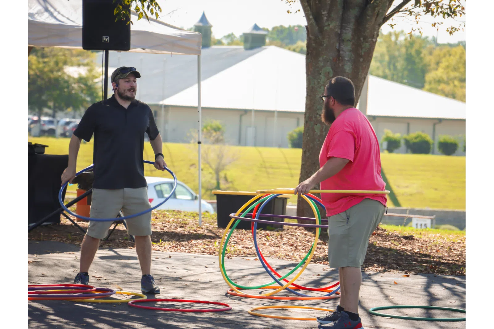 a couple of men holding a rope
