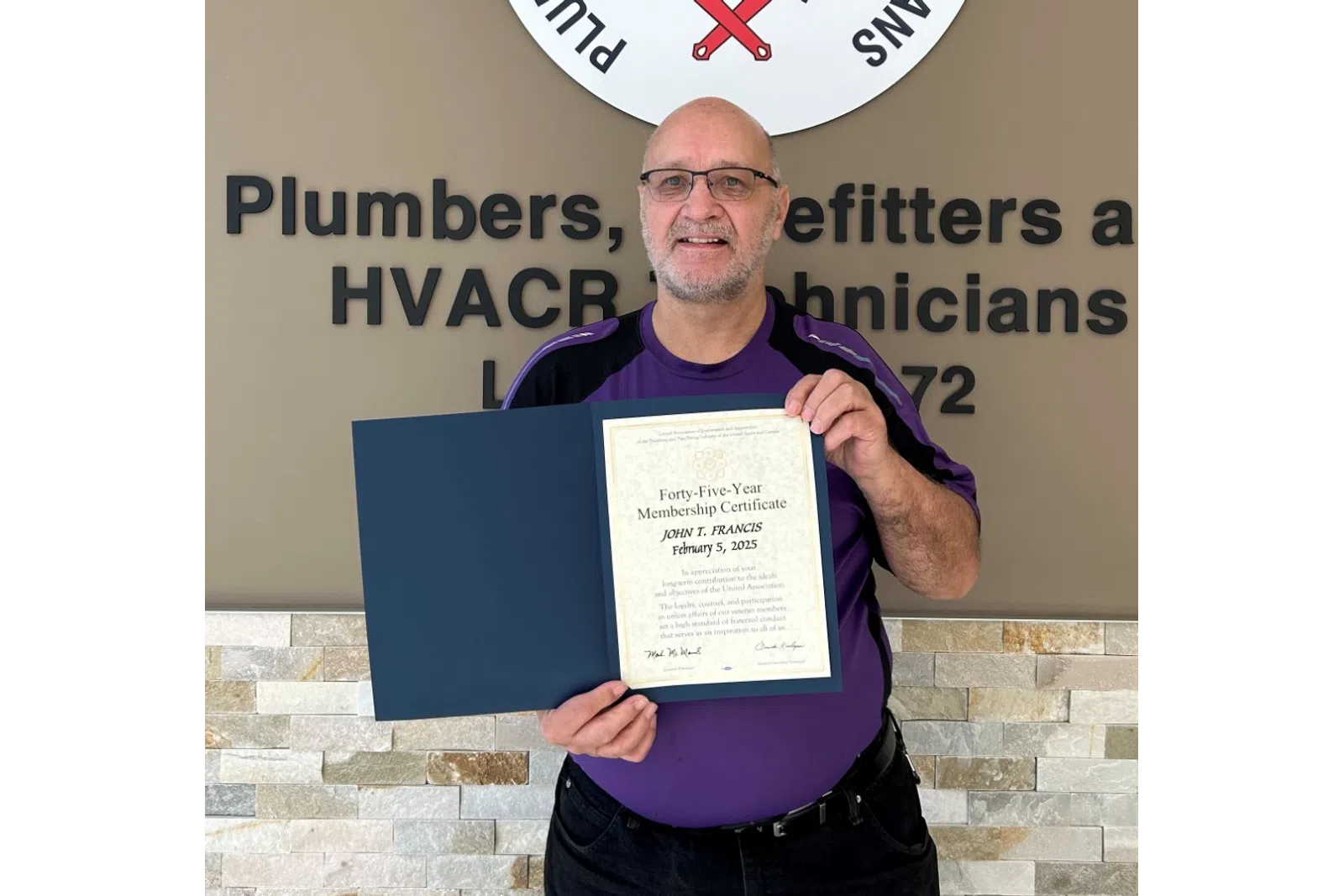UA72 Members earned Years of Service 2025