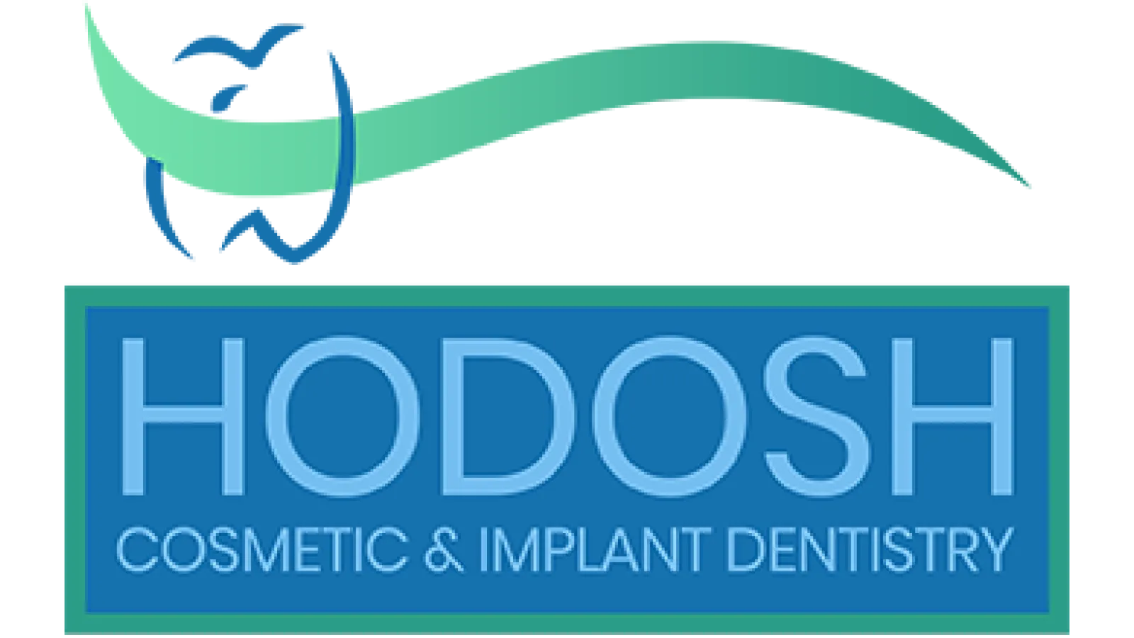 Hodosh Cosmetic and Implant Dentistry logo with stylized tooth and smile icon in blue and green colors