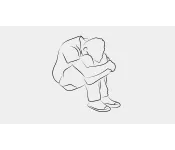 Graphic of man hunched over