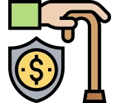 Graphic of hand, cane and dollar sign