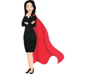 Graphic of woman in business attire with cape