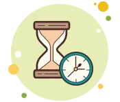 Graphic of hourglass in a circle with clock