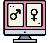Graphic of computer monitor with male and female symbol