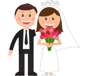 Graphic of man and woman on wedding day