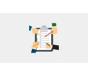 Graphic of clipboard with strategy on top. Hands pointing to it