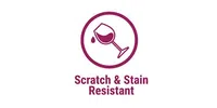 Icon of a wine glass with a drop inside a circle symbolizing scratch and stain resistance