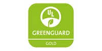 UL GREENGUARD Gold certification logo in white on a green rounded square background