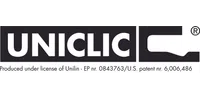 UNICLIC logo with patent and license information in black and white design.