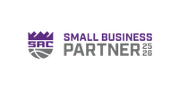 Sacramento Kings Small Business Partner 25-26 logo in purple and gray on black background