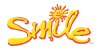 Colorful yellow and orange hand-drawn text 'Smile' with a smiling sun over the letter i