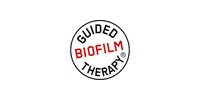 Guided Biofilm Therapy logo with black circular text surrounding red BIOFILM in the center on white background