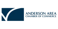 Logo of Anderson Area Chamber of Commerce with blue abstract design and text