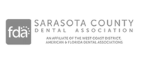 Logo of Sarasota County Dental Association with acronym SCDA and tagline for dental professionals.