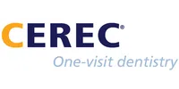 CEREC logo with tagline One-visit dentistry in blue and orange letters on white background