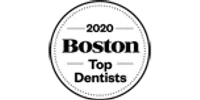 2020 Boston Top Dentists award badge in black and white circular design.