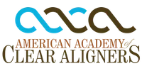 Logo of the American Academy of Clear Aligners featuring stylized letters in blue and brown with text below.
