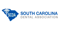 South Carolina Dental Association logo with state outline and dental caduceus symbol