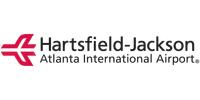 Hartsfield-Jackson Atlanta International Airport logo with stylized red airplane and airport name in black text.