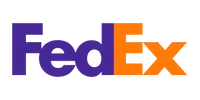 FedEx logo with Fed in purple and Ex in orange showcasing the delivery service brand