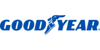 Goodyear logo in blue with winged foot symbol incorporated in the text.