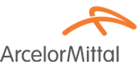 ArcelorMittal logo with orange swoosh design above black text on a white background